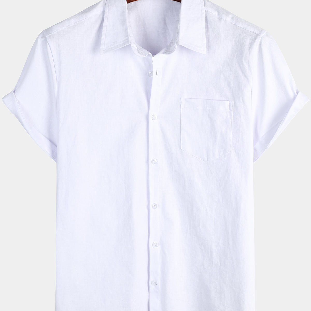 Men's Solid Color Linen Cotton Pocket Casual Button Short Sleeve Shirt