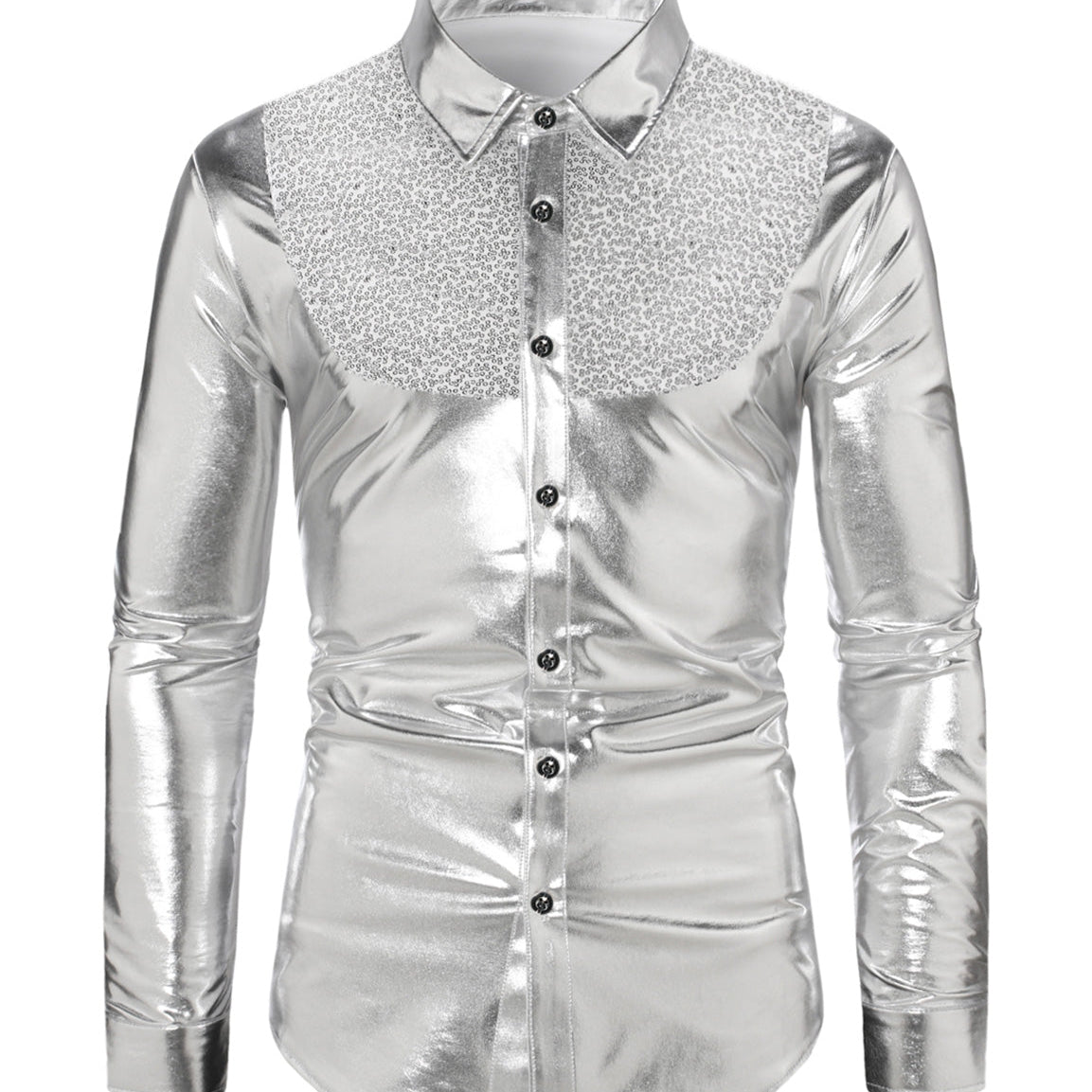 Men's Button Up Luxury Shiny Tuxedo Party Costume Long Sleeve Dress Shirt