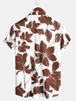 Men's Summer Casual Brown Floral Button Up Short Sleeve Holiday Cool Beach Shirt