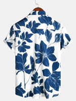 Men's Summer Casual Blue Floral Button Up Short Sleeve Holiday Cool Beach Shirt