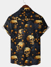 Men's Rock Golden Skull Floral Rockabilly Cool Short Sleeve Summer Shirt