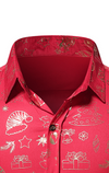 Men's Christmas Gold Print Holiday Party Button Up Short Sleeve Shirt