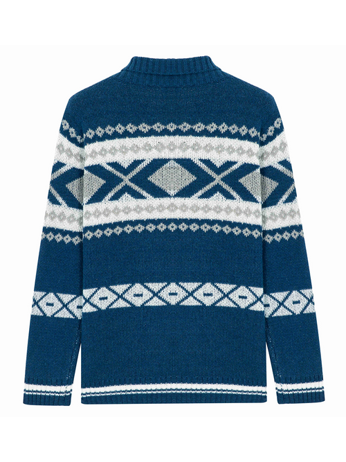 Men's Blue Striped Western Vintage Zip Long Sleeve Cardigan Sweater