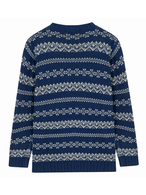 Men's Blue Striped Crew Neck Print Vintage Long Sleeve Sweater