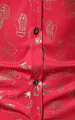 Men's Christmas Gold Print Holiday Party Button Up Short Sleeve Shirt