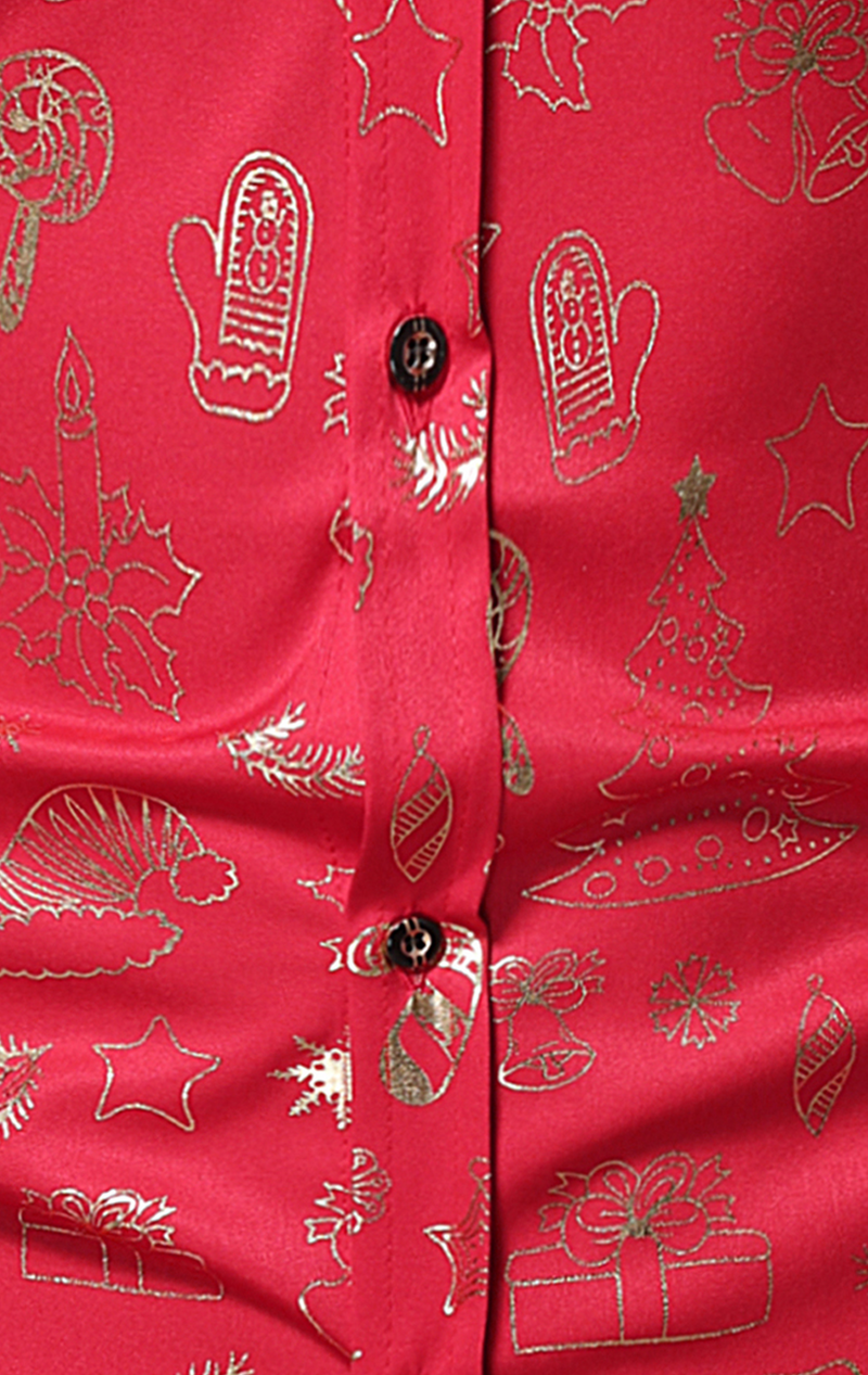 Men's Christmas Gold Print Holiday Party Button Up Short Sleeve Shirt