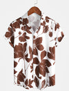 Men's Summer Casual Brown Floral Button Up Short Sleeve Holiday Cool Beach Shirt