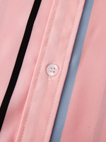 Men's Pink Vertical Striped Button Up Summer Casual Short Sleeve Shirt