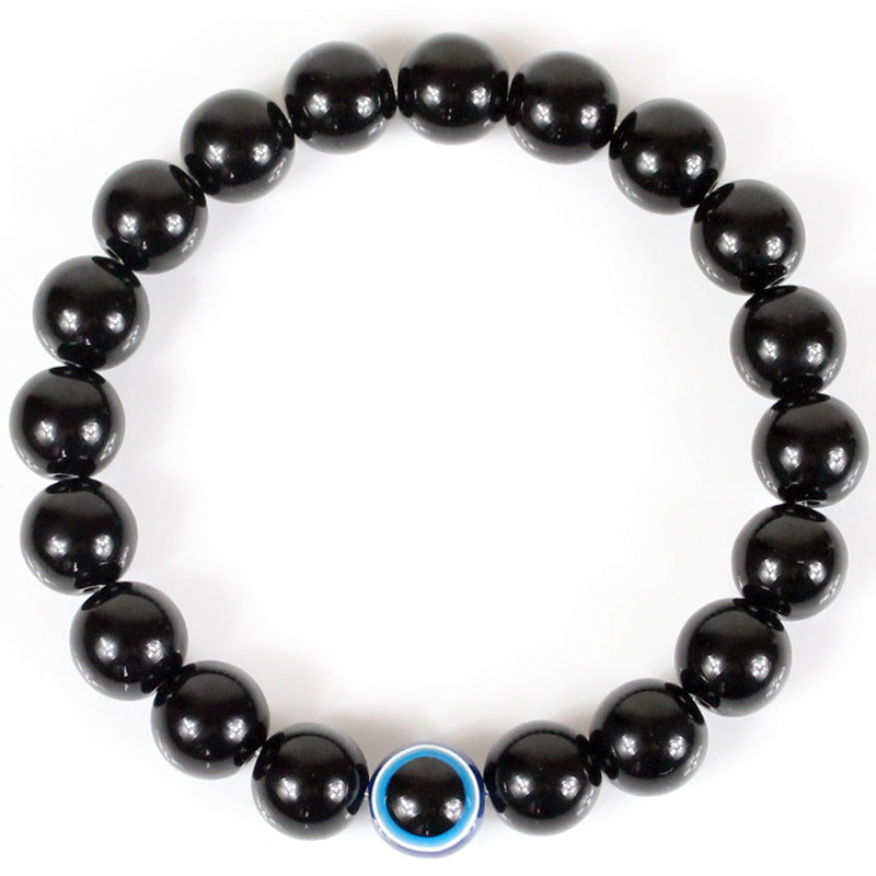 Devil's Eye Black Glass Shiny Bead Bracelet