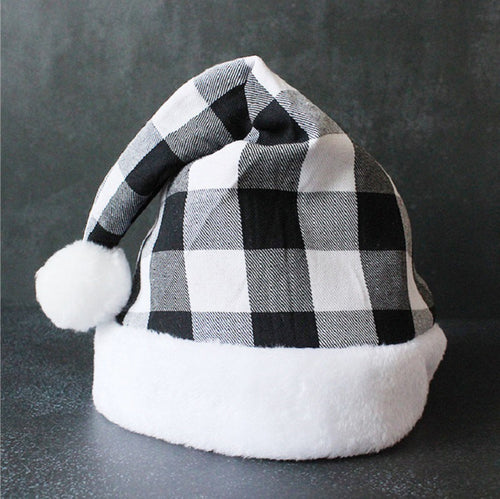 Christmas Plaid Plush Hat Xmas Party Holiday Santa Hat For Adults Unisex