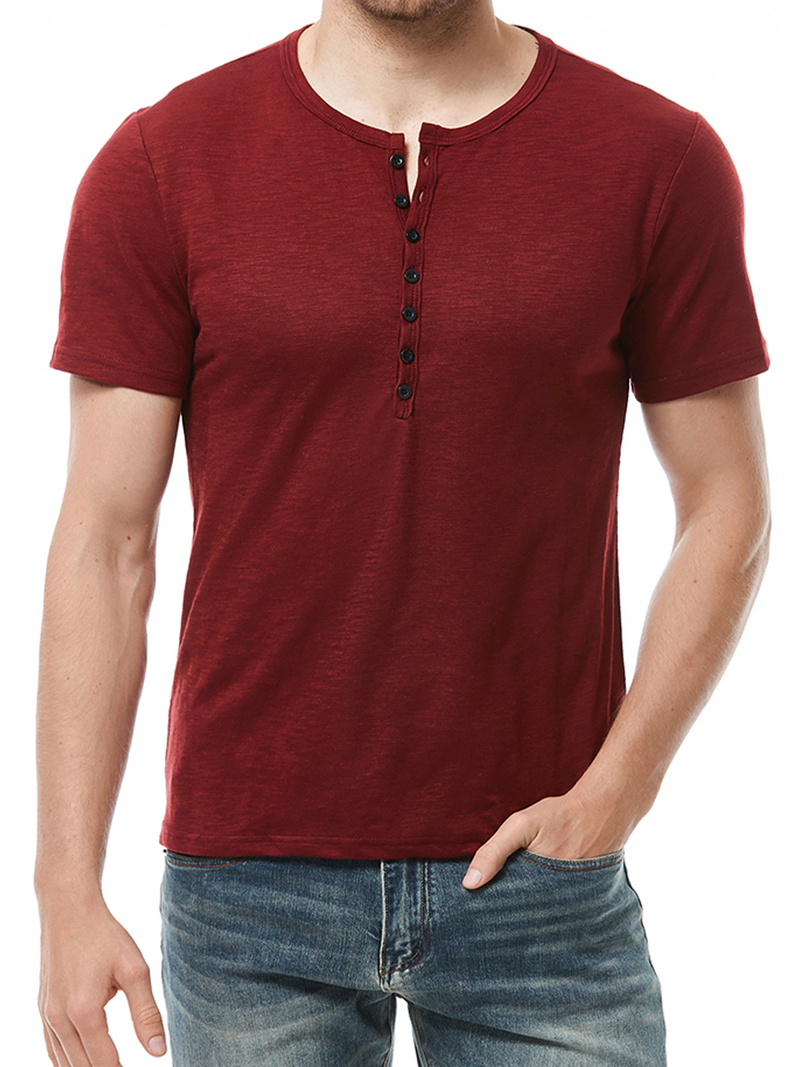 Men's Solid Color Casual Breathable Button Up Short Sleeve T-Shirt