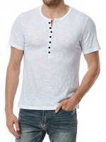 Men's Button Up Solid Color Casual Breathable Short Sleeve T-Shirt