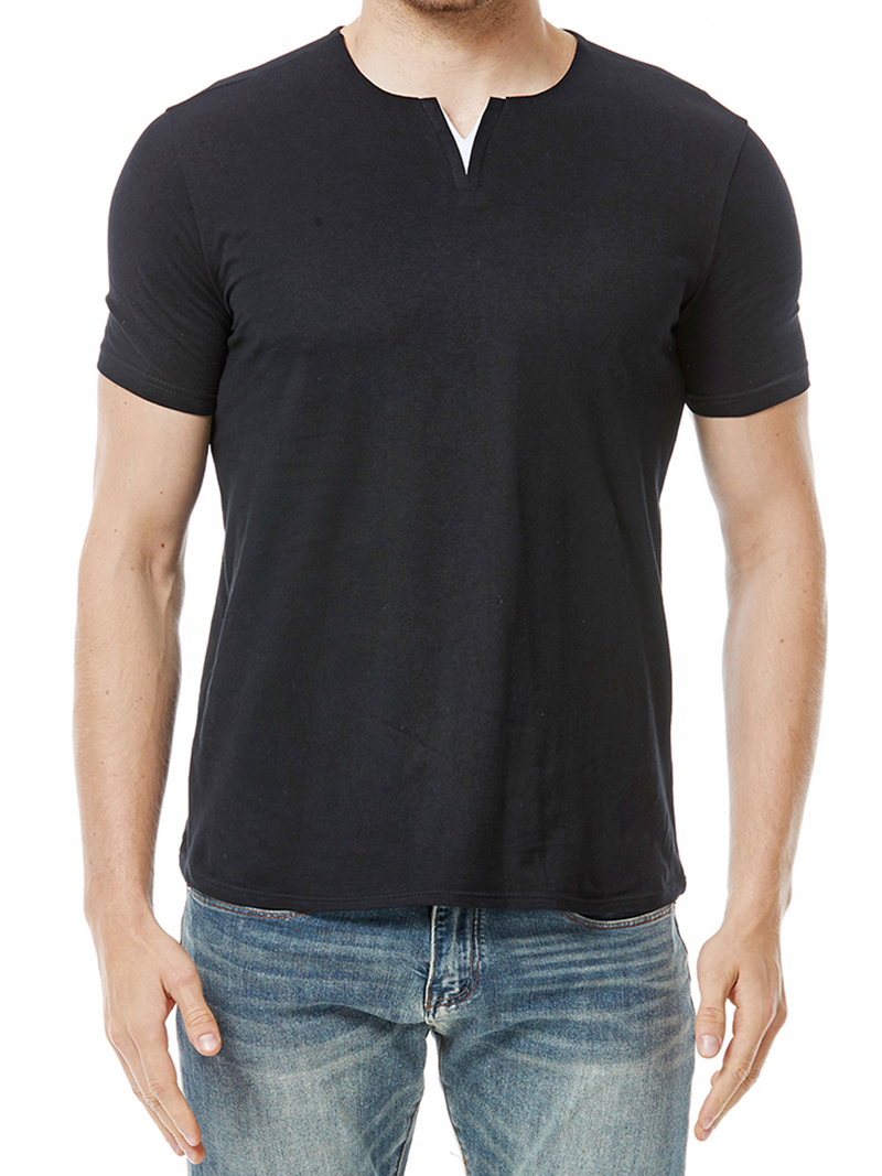 Men's V-Neck Cotton Casual Solid Color Short Sleeve T-Shirt