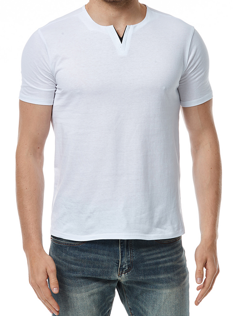 Men's V-Neck Cotton Casual Solid Color Short Sleeve T-Shirt