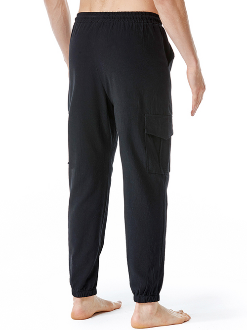 Men's Cotton Casual Solid Color Breathable Pockets Pants