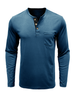 Men's Solid Color Cotton Casual Henry Collar Pocket Long Sleeve T-Shirt
