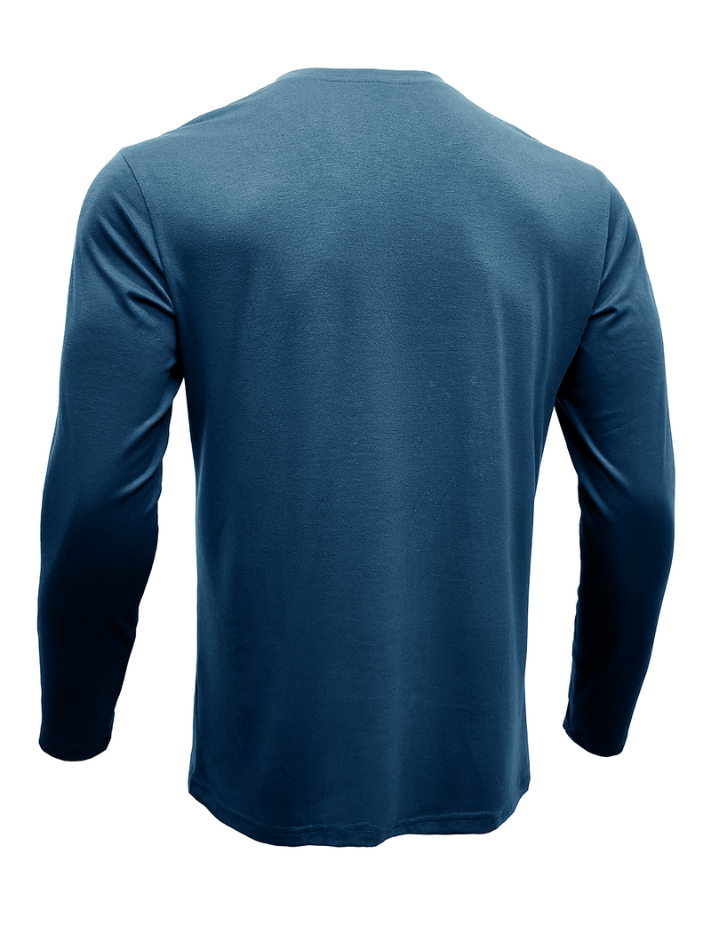 Men's Solid Color Cotton Casual Henry Collar Pocket Long Sleeve T-Shirt