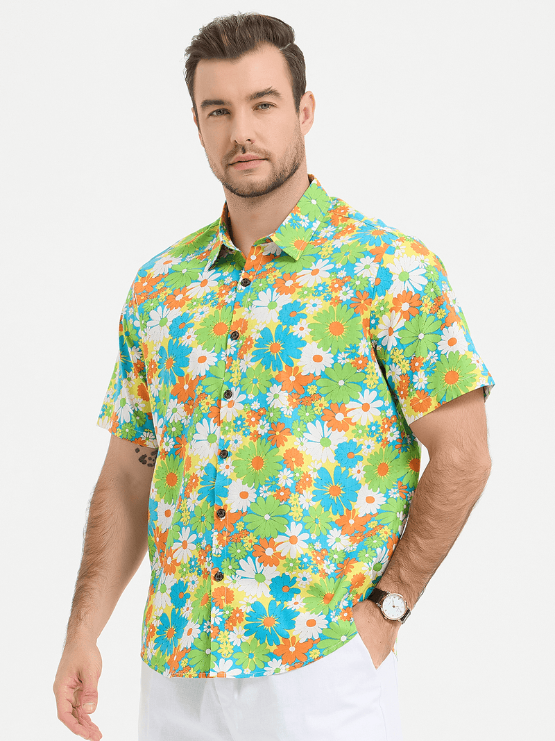 Men's Floral Cotton Tropical Hawaiian Mystery Machine Short Sleeve Shirt