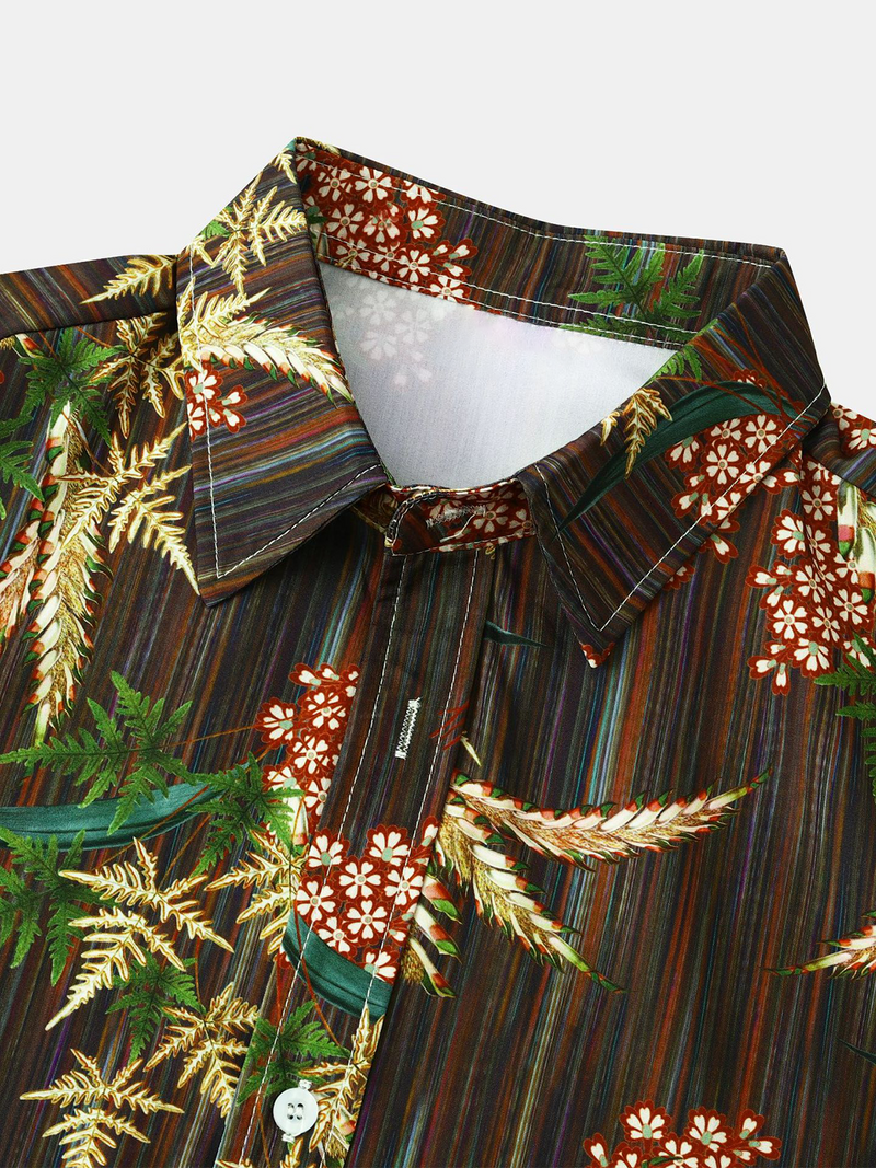 Men's Button Up Casual Vintage Print Vacation Hawaiian Short Sleeve Shirt