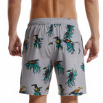 Men's Parrot Print Grey Quick Dry Beach Trunks Swim Trunks