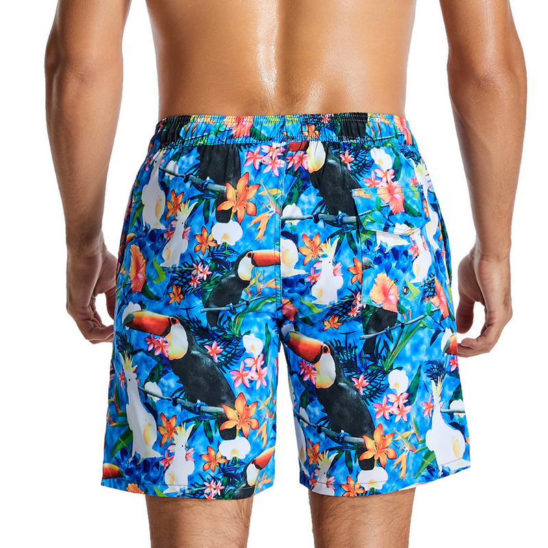 Men's Parrot Print Summer Hawaiian Quick Dry Beach Shorts Swimming Trunks
