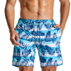 Men's Tropical Leaves And Striped Quick Dry Beach Shorts Swimming Trunks