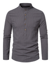 Men's Cotton Vertical Striped Henley Collar Long Sleeve Shirt
