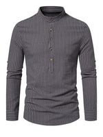 Men's Cotton Vertical Striped Henley Collar Long Sleeve Shirt