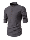 Men's Cotton Vertical Striped Henley Collar Long Sleeve Shirt