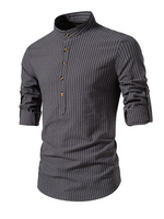 Men's Cotton Vertical Striped Henley Collar Long Sleeve Shirt