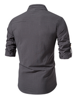 Men's Cotton Vertical Striped Henley Collar Long Sleeve Shirt
