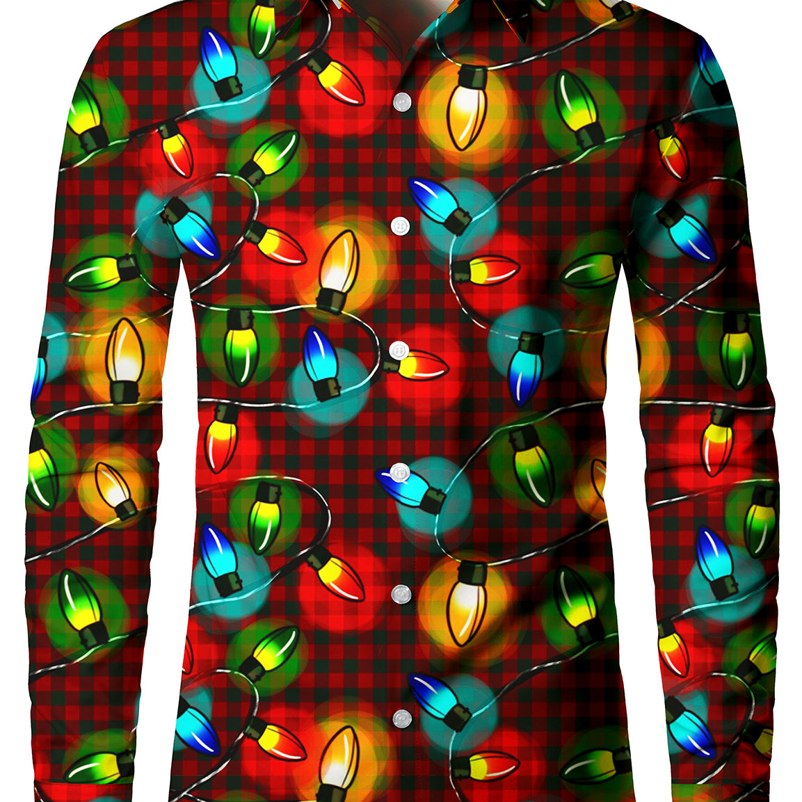 Men's Christmas Neon Plaid Long Sleeve Holiday Party Button Up Shirt