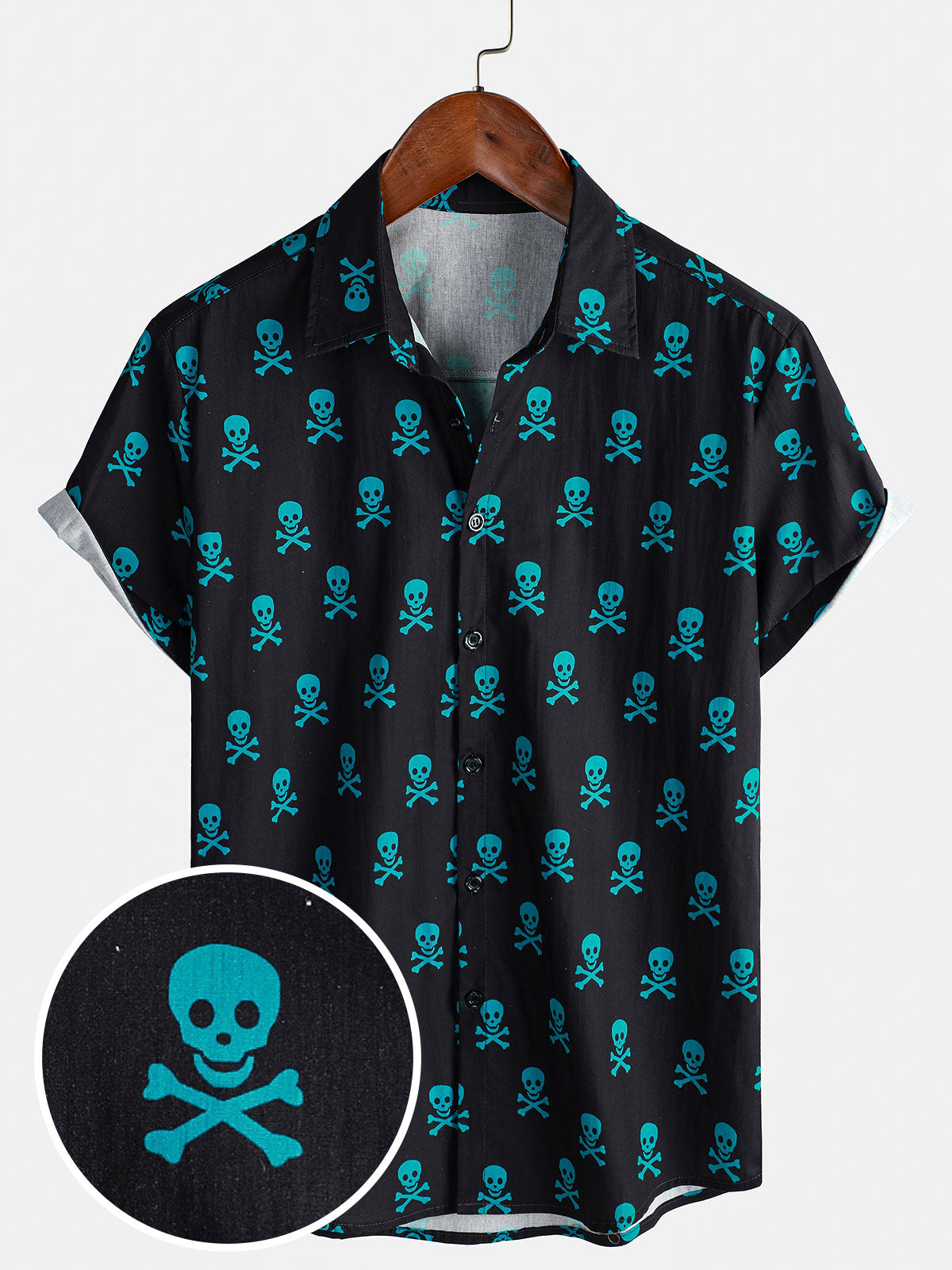 Men's Skull Punk Rock Holiday Beach Cotton Breathable Cool Summer Short Sleeve Shirt
