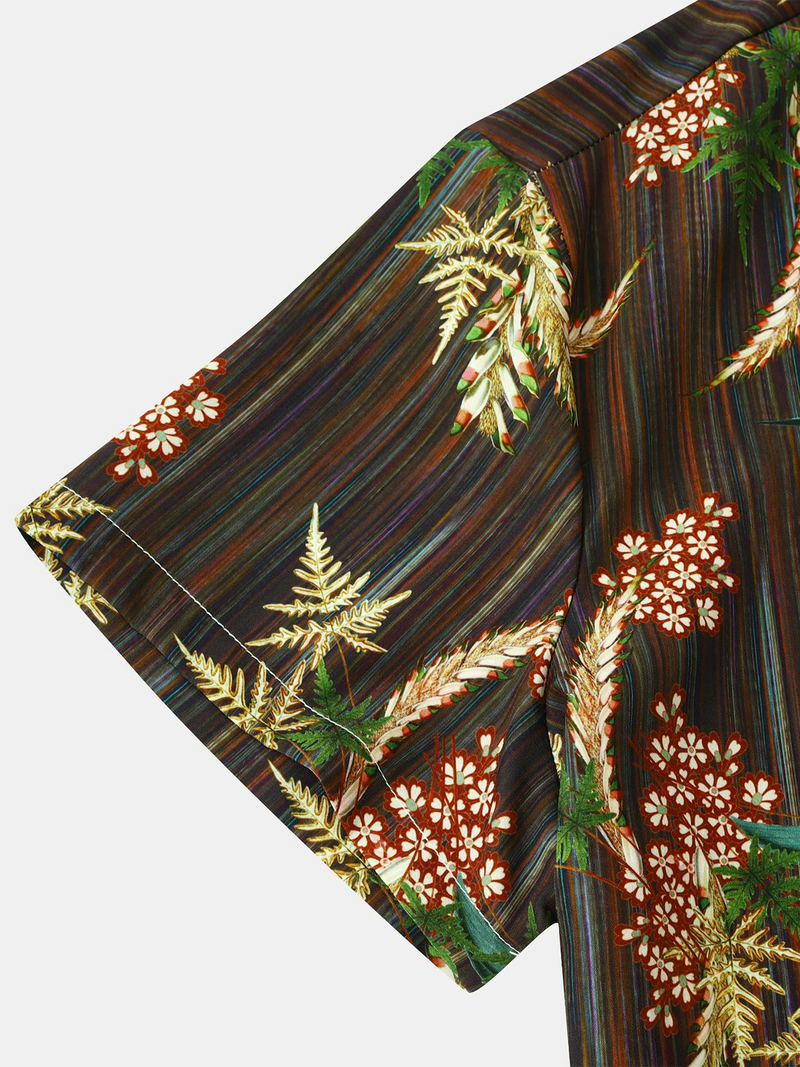 Men's Button Up Casual Vintage Print Vacation Hawaiian Short Sleeve Shirt