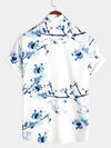 Men's Floral Print Lapel Button Holiday Short Sleeve Shirt