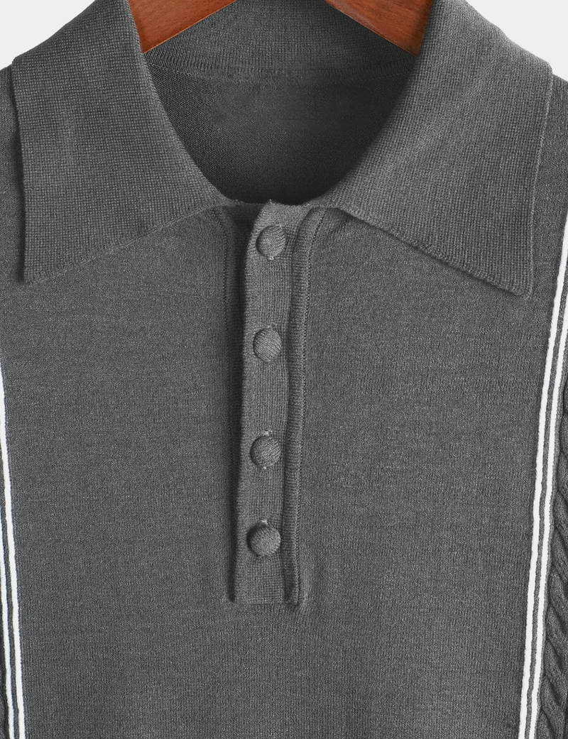 Men's Knit Casual Vintage Short Sleeve Striped Golf Polo Shirt