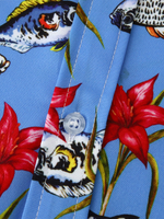 Men's Fish Floral Print Hawaiian Button Up Blue Short Sleeve Shirt