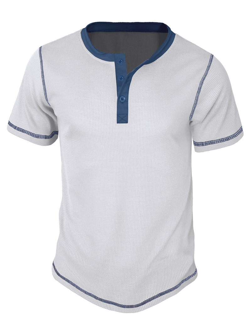 Men's Vintage Solid Color Henley Collar Casual Short Sleeve T-Shirt