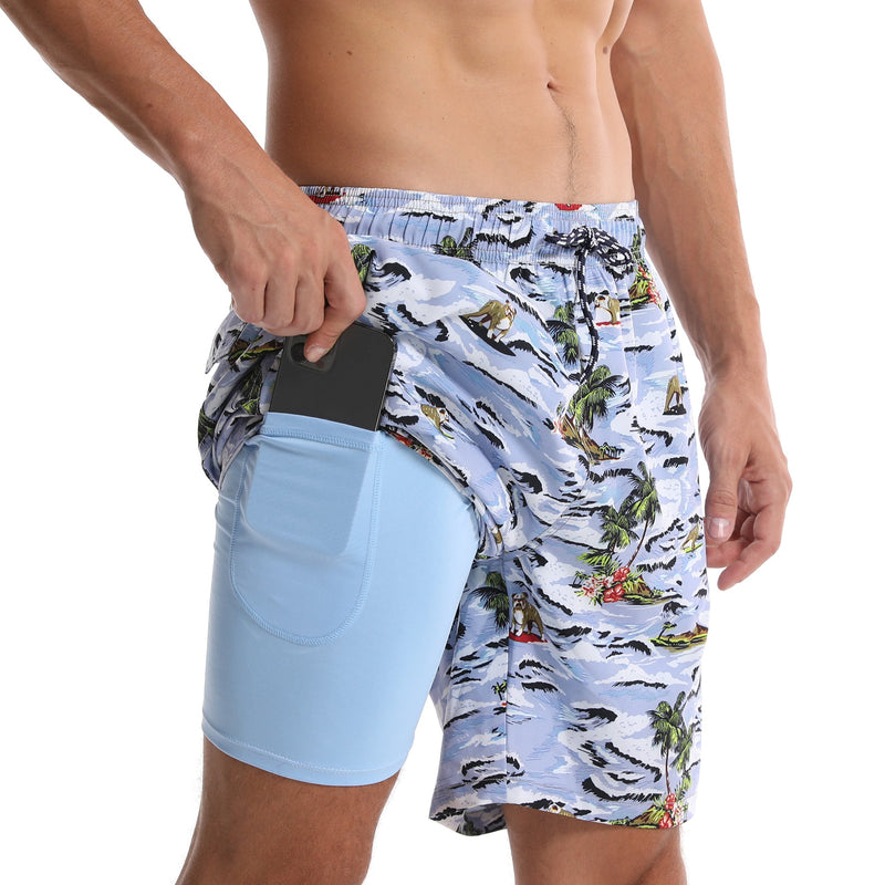 Men's Island Palm Tree Quick Dry Beach Trunks Swim Trunks