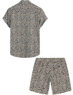 Men's Leopard Print Summer Casual Hawaiian Beach Matching Shirt and Shorts Set