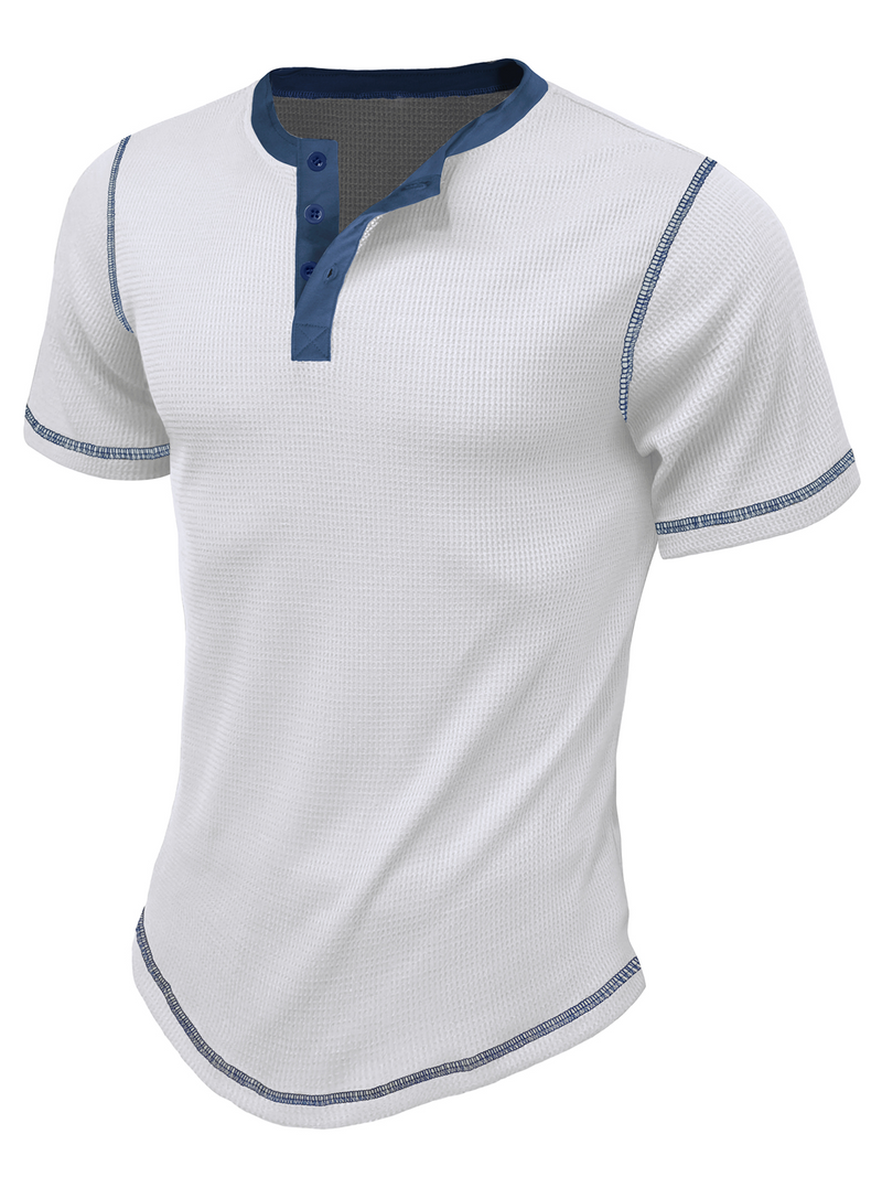 Men's Vintage Solid Color Henley Collar Casual Short Sleeve T-Shirt