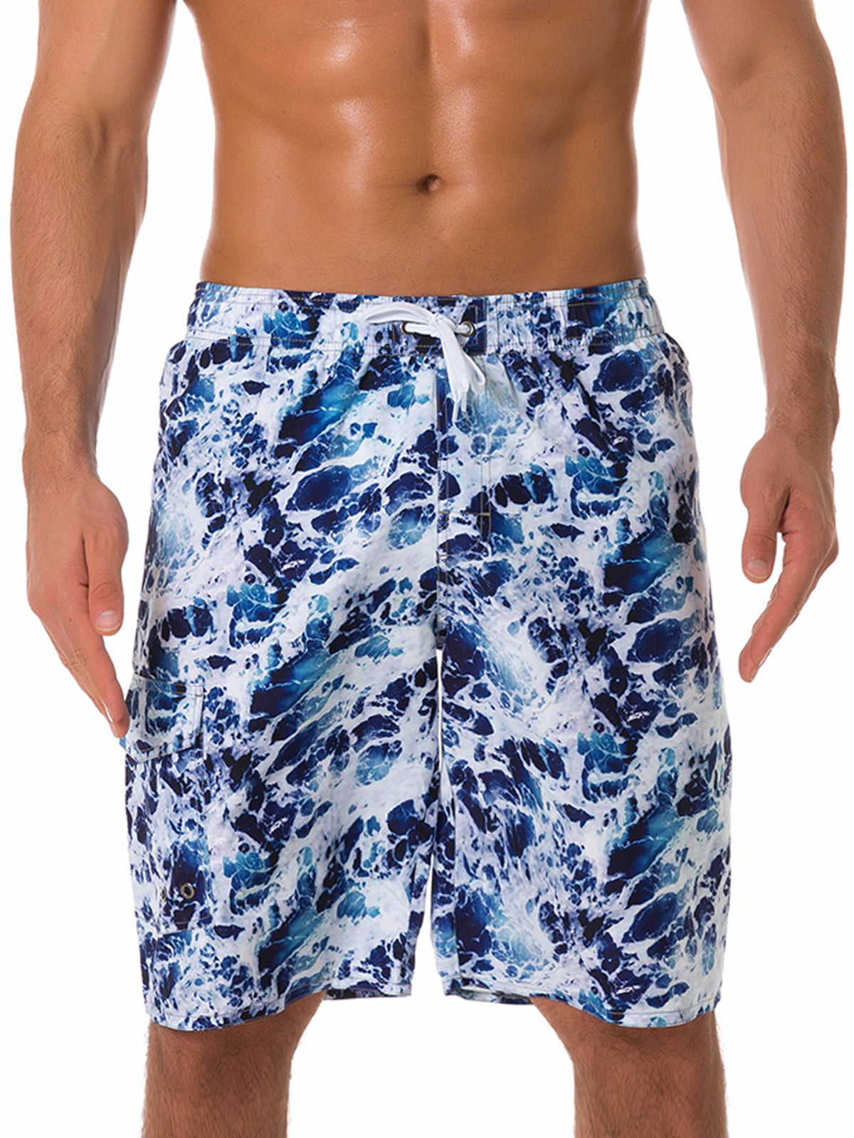 Men's Whale Print Animal Casual Beach Navy Blue Shorts Swimming Trunks