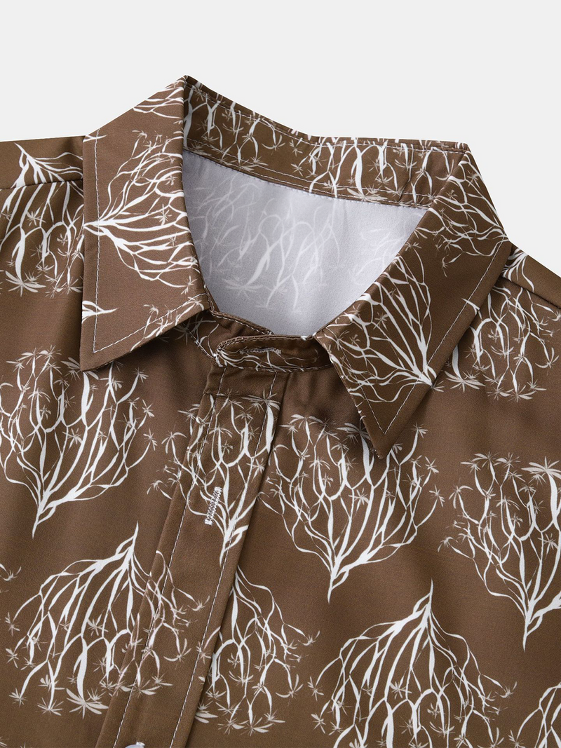 Men's Casual Vintage Floral Print Vacation Button Up Short Sleeve Shirt
