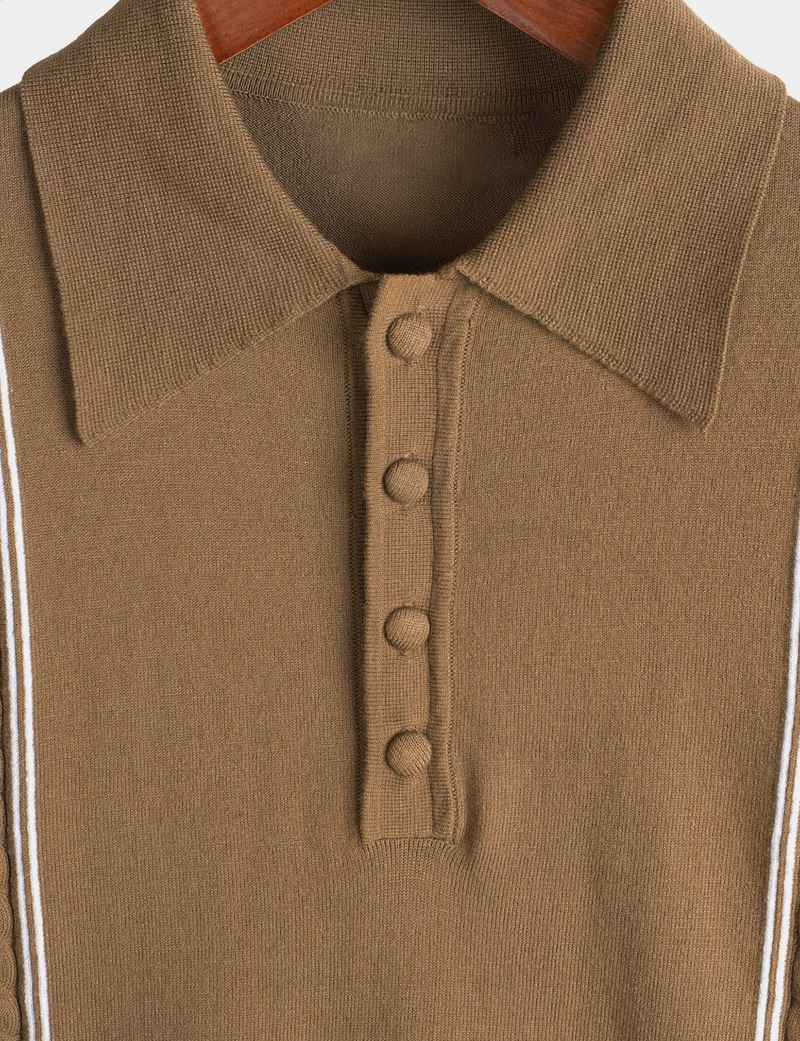 Men's Casual Vintage Knit Short Sleeve Striped Golf Polo Shirt