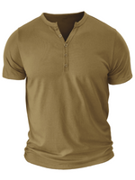 Men's V Neck Breathable Solid Color Casual Cotton Short Sleeve T-Shirt