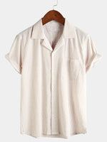 Men's Button Up Casual 100% Cotton Summer Pocket Short Sleeve Shirt