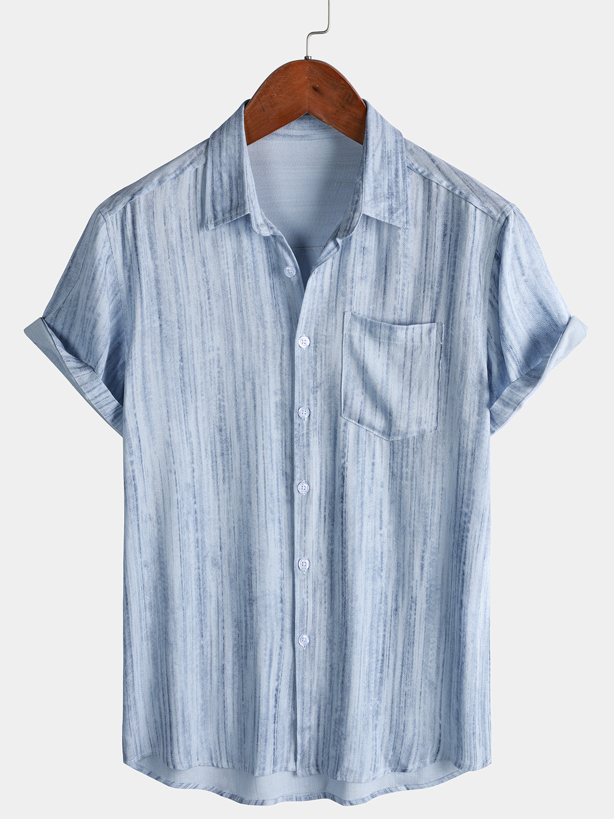 Men’s Light Blue Striped Short Sleeve Breathable Cool Casual Summer Shirt