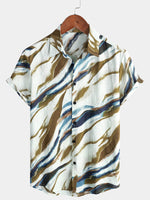 Men's Abstract Graphic Print Cotton Summer Short Sleeve Button Up Shirt