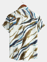 Men's Abstract Graphic Print Cotton Summer Short Sleeve Button Up Shirt