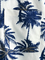 Men's Cotton Linen White Hawaiian Palm Tree Print Beach Holiday Summer Short Sleeve Shirt